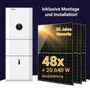 PV-Komplett Set 20,64kWp mit 48 Solarmodule von Sunova, Glas/Glas TopCon, N-Typ, dem KSTAR-Wechselrichter E10KT und 4 Batteriespeichermodulen mit 18,4 kWh Speicher