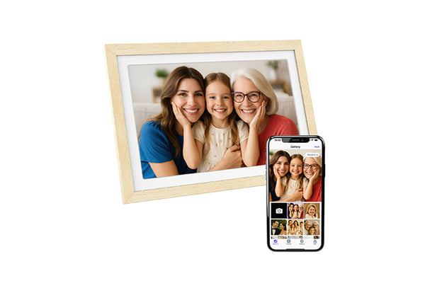NEU: Digitale WLAN Bilderrahmen mit echtem Holz in den Größen von 10 Zoll bis 15 Zoll