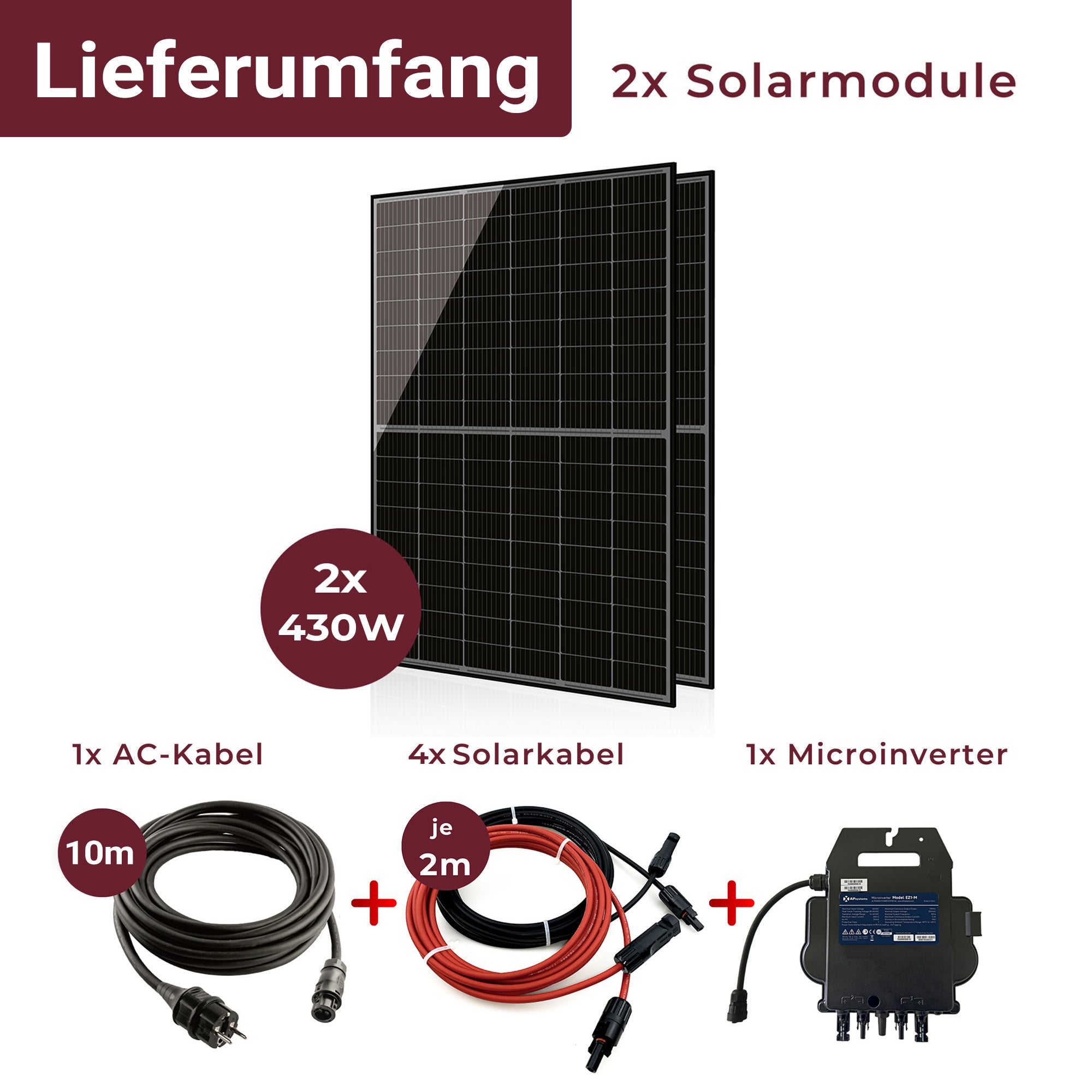 Balkonkraftwerk Lieferumfang 860W 10m Kabel