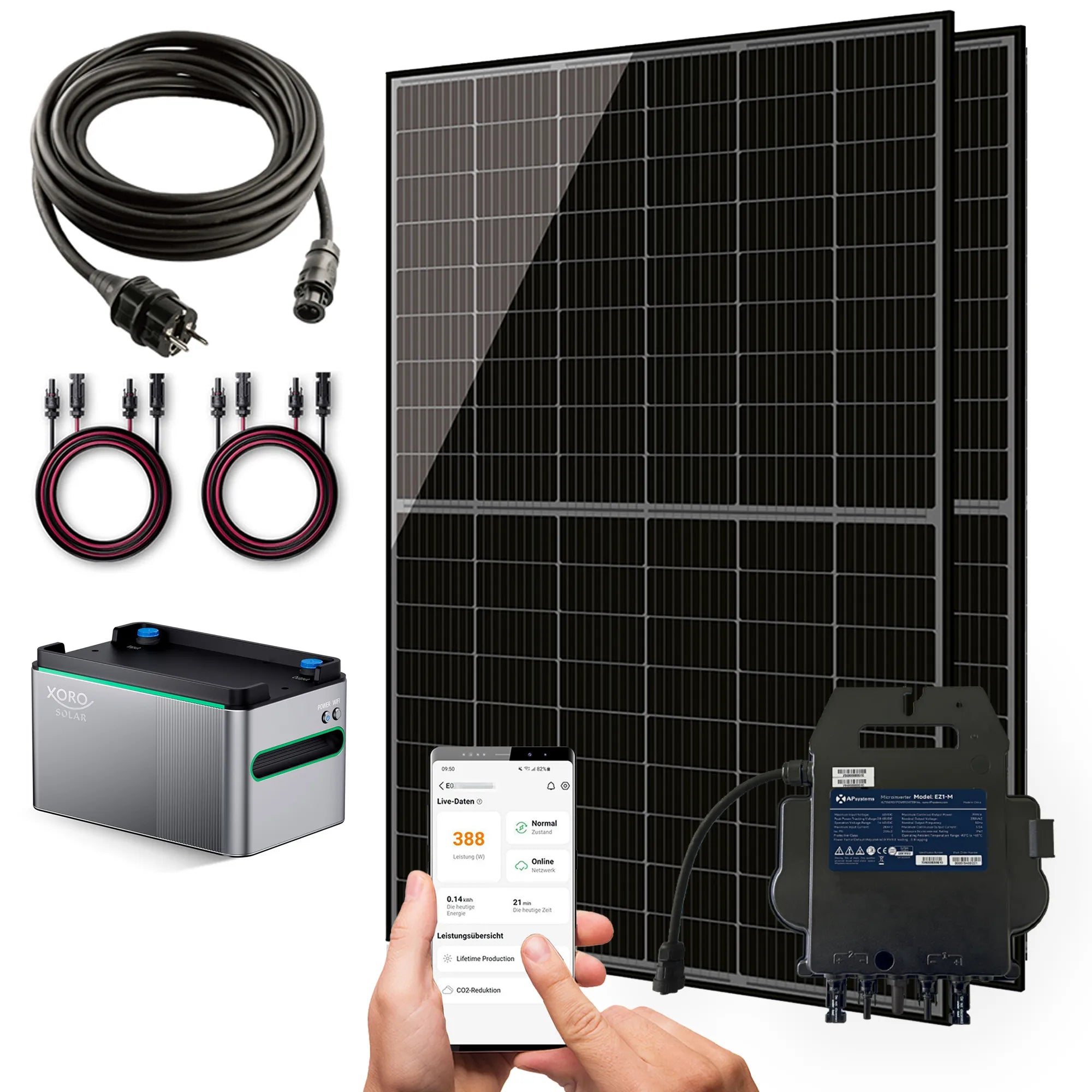 Balkonkraftwerk 860W Bifazial und XORO SOLAR SPS 1124