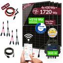 Balkonkraftwerk 1720W Komplettset mit 4 x 430W Bifalzial Module Glas-Glas der Marke Sunova Solar, Steckdose, APsystems Wechselrichter, 5 Meter Schutzkontakt-, 4 x 2 Meter DC-Kabel, 2 x Adapter Paar Y-Type 1 auf 2
