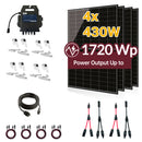 Balkonkraftwerk 1720W Komplettset mit 4 x 430W Bifalzial Module Glas-Glas der Marke Sunova Solar, Steckdose, APsystems Wechselrichter, 5 Meter Schutzkontakt-, 4 x 2 Meter DC-Kabel, 2 x Adapter Paar Y-Type 1 auf 2