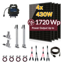 Balkonkraftwerk 1720W Komplettset mit 4 x 430W Bifalzial Module Glas-Glas der Marke Sunova Solar, Steckdose, APsystems Wechselrichter, 5 Meter Schutzkontakt-, 4 x 2 Meter DC-Kabel, 2 x Adapter Paar Y-Type 1 auf 2