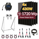 Balkonkraftwerk 1720W Komplettset mit 4 x 430W Bifalzial Module Glas-Glas der Marke Sunova Solar, Steckdose, APsystems Wechselrichter, 5 Meter Schutzkontakt-, 4 x 2 Meter DC-Kabel, 2 x Adapter Paar Y-Type 1 auf 2