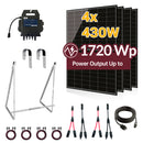Balkonkraftwerk 1720W Komplettset mit 4 x 430W Bifalzial Module Glas-Glas der Marke Sunova Solar, Steckdose, APsystems Wechselrichter, 5 Meter Schutzkontakt-, 4 x 2 Meter DC-Kabel, 2 x Adapter Paar Y-Type 1 auf 2