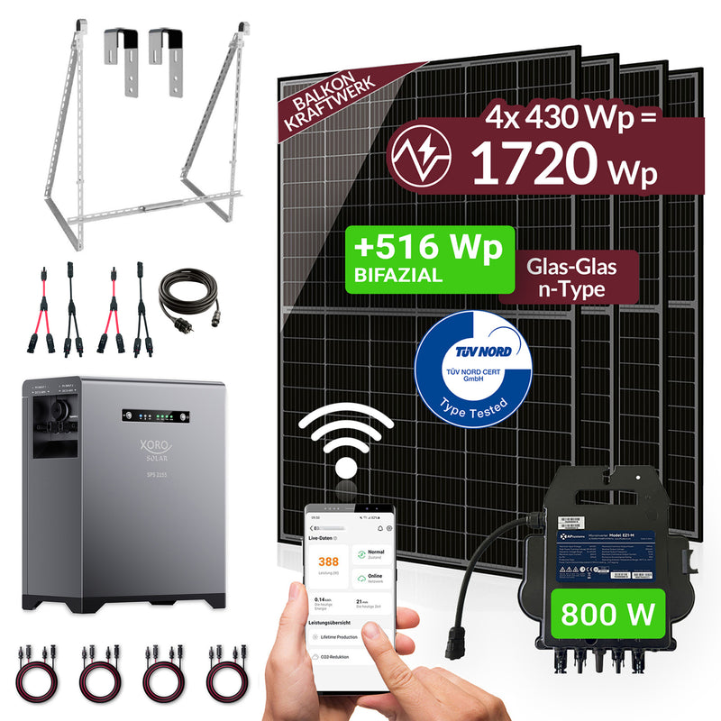 Main Bild Sunova Solar Panel mit SPS2155 und PVH 120 und Wechselrichter + Zubehör und Mobile