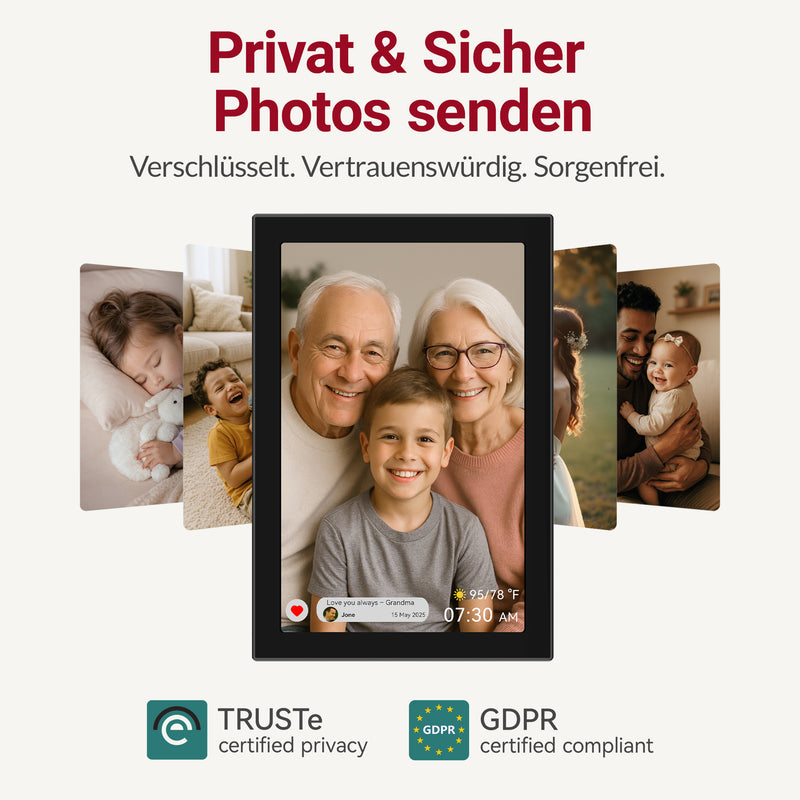 XORO CPF 11CF – 11" Digitaler WLAN Bilderrahmen, Schwarz, 1280x800 HD IPS Touchscreen, 16GB Speicher, Auto-Rotation & Sofort-Foto-/Video-Sharing