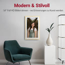 XORO CPF 14PF - 14" Digitaler WLAN Bilderrahmen in Buchenholz, 1920x1080 HD IPS Touchscreen, 32GB Speicher, Auto-Rotation & Sofort-Foto-/Video-Sharing