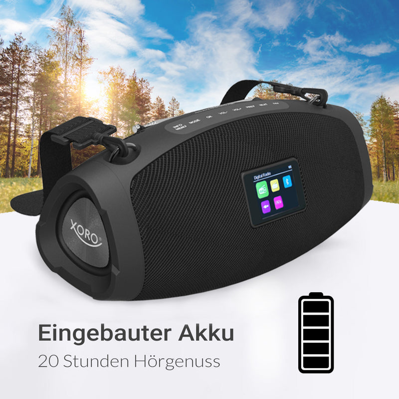 XORO DAB 800 – Robustes Outdoor Radio mit DAB+/FM, Bluetooth 5.0, USB & AUX, 2x 10W Lautsprecher, Favoritenspeicher, Wecker & bis zu 12 Std. Akkulaufzeit – Perfekt für Garten, Werkstatt & Camping