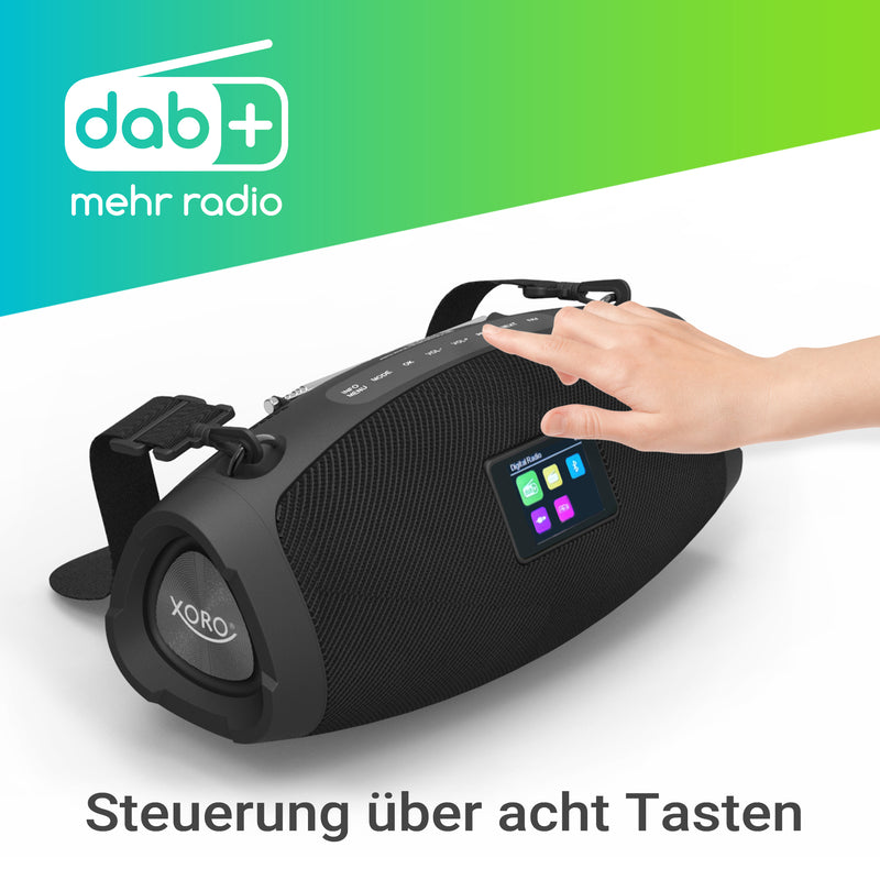 XORO DAB 800 – Robustes Outdoor Radio mit DAB+/FM, Bluetooth 5.0, USB & AUX, 2x 10W Lautsprecher, Favoritenspeicher, Wecker & bis zu 12 Std. Akkulaufzeit – Perfekt für Garten, Werkstatt & Camping