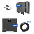 Komplettes Haier Energiespeichersystem mit Wechselrichter, Batterieeinheiten und Verbindungskabeln – Set mit 8 kW Inverter und 5 kWh Batterie.