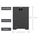 Haier Energiespeicher mit zwei Batteriemodulen, Kontrollbox und Sockel – Maße 912 x 653 mm