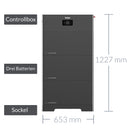 Haier Energiespeicher mit drei Batteriemodulen, Kontrollbox und Sockel – Maße 1227 x 653 mm