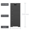 Haier Energiespeicher mit vier Batteriemodulen, Kontrollbox und Sockel – Maße 1542 x 653 mm