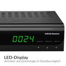 XORO HRS 2610 V3 Satellitenreceiver mit dimmbarem LED-Display und Uhranzeige im Standby.