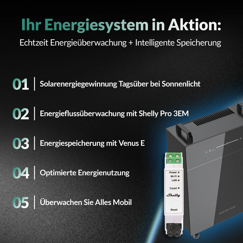MARSTEK Venus E 5,12 kWh AC-gekoppelter Solarstromspeicher Set mit Shelly Pro 3EM 120A, mit App-Steuerung, Erweiterbar, Notstromfunktion & bis zu 10 Jahren Garantie