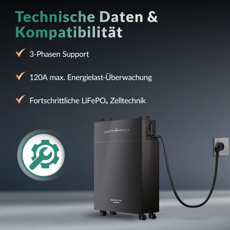 MARSTEK Venus E 5,12 kWh AC-gekoppelter Solarstromspeicher Set mit Shelly Pro 3EM 120A, mit App-Steuerung, Erweiterbar, Notstromfunktion & bis zu 10 Jahren Garantie