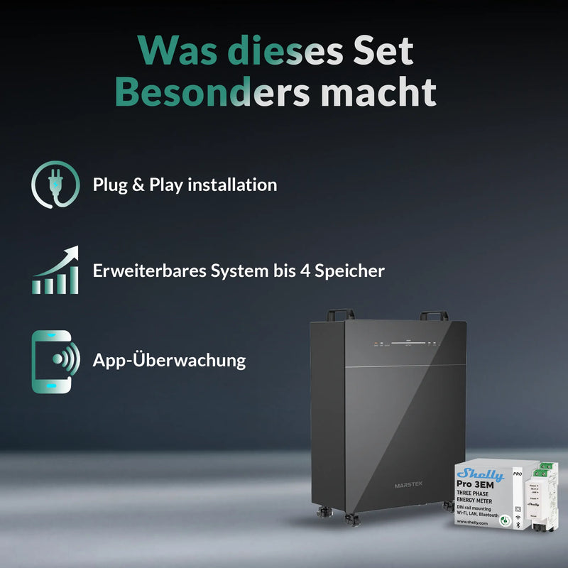 MARSTEK Venus E 5,12 kWh AC-gekoppelter Solarstromspeicher Set mit Shelly Pro 3EM 120A, mit App-Steuerung, Erweiterbar, Notstromfunktion & bis zu 10 Jahren Garantie