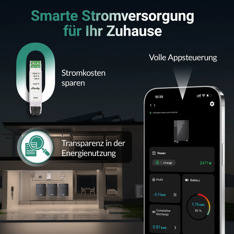 MARSTEK Venus E 5,12 kWh AC-gekoppelter Solarstromspeicher Set mit Shelly Pro 3EM 120A, mit App-Steuerung, Erweiterbar, Notstromfunktion & bis zu 10 Jahren Garantie