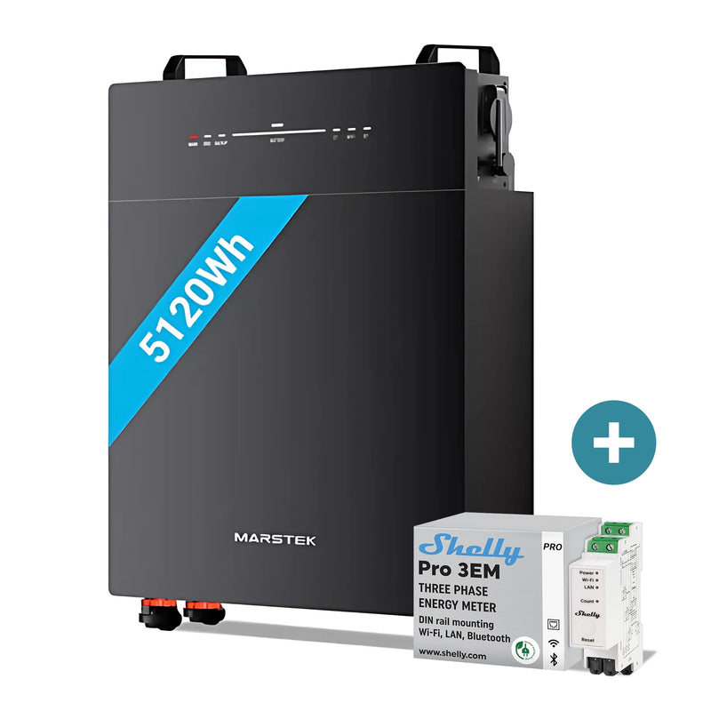 MARSTEK Venus E 5,12 kWh AC-gekoppelter Solarstromspeicher Set mit Shelly Pro 3EM 120A, mit App-Steuerung, Erweiterbar, Notstromfunktion & bis zu 10 Jahren Garantie
