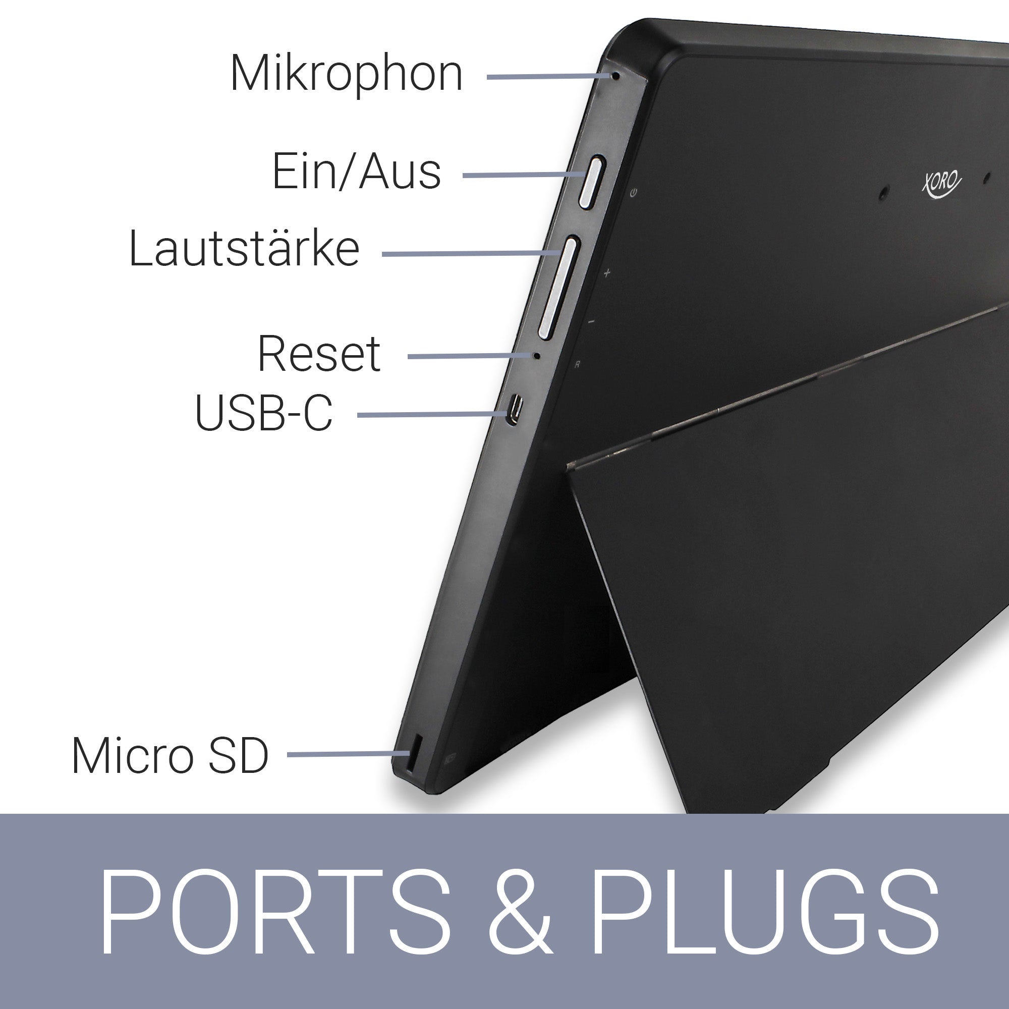 XORO MegaPAD 13.3 Zoll  1333 Pro Tablet-PC mit FullHD IPS Display, Android 13, 10.000 mAh Akku, 2.0GHz 64Bit OctaCore CPU, 6 GB RAM, 128 GB Flash, 5G WiFi, Bluetooth, Kartenleser, 5 MP Kamera, USB-C