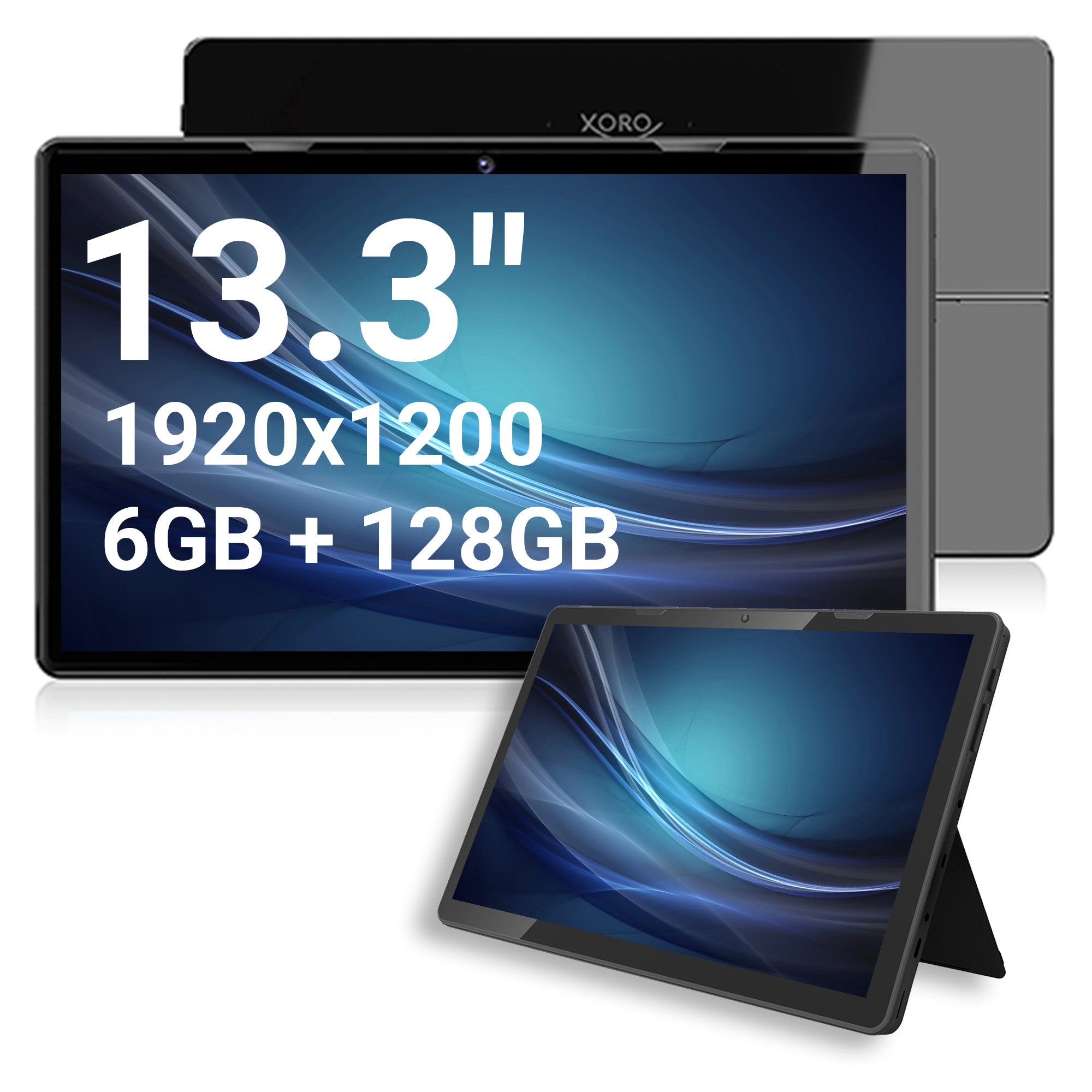 XORO MegaPAD 13.3 Zoll  1333 Pro Tablet-PC mit FullHD IPS Display, Android 13, 10.000 mAh Akku, 2.0GHz 64Bit OctaCore CPU, 6 GB RAM, 128 GB Flash, 5G WiFi, Bluetooth, Kartenleser, 5 MP Kamera, USB-C