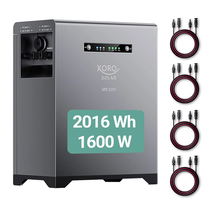 XORO SOLAR SPS 2155 Balkonkraftwerkspeicher mit 2 kWh LiFePO4 Akku, Dual MPPT 2x800W Eingang, 800W Ausgang für den Innen- und Außenbereich IP65, Plug & Play