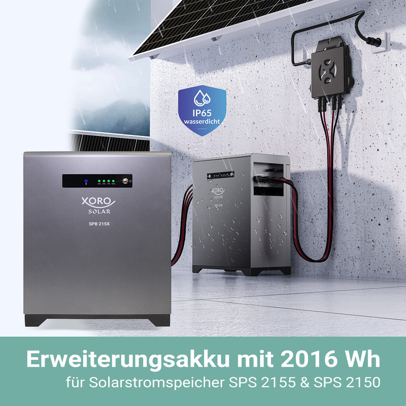 XORO SOLAR SPS 2155 Balkonkraftwerkspeicher mit SPB 215X Erweiterung, 4032 Wh, 16A2 Smart Plug, 4 kWh Gesamtleistung, LiFePO4 Akku, Dual MPPT 2x800W Eingang, 800W Ausgang für den Innen- und Außenbereich IP65, Plug & Play