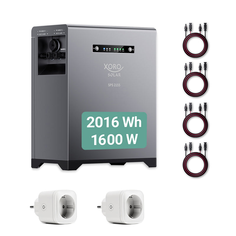 XORO SOLAR SPS 2155 Balkonkraftwerkspeicher mit 2 kWh LiFePO4 Akku, Dual MPPT 2x800W Eingang, 800W Ausgang für den Innen- und Außenbereich IP65, Plug & Play