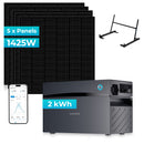 SUNSHARE Ray 1425 W PV-Komplettset mit 5 Solarmodulen, Glory 2 kWh Speicher und Flachdachhalterung
