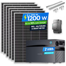 SUNSHARE GLORY Balkonkraftwerk Speicher mit 2 kWh Semi-Solid LFP, 1200 W Solarmodulen, Smart Meter und Halterung