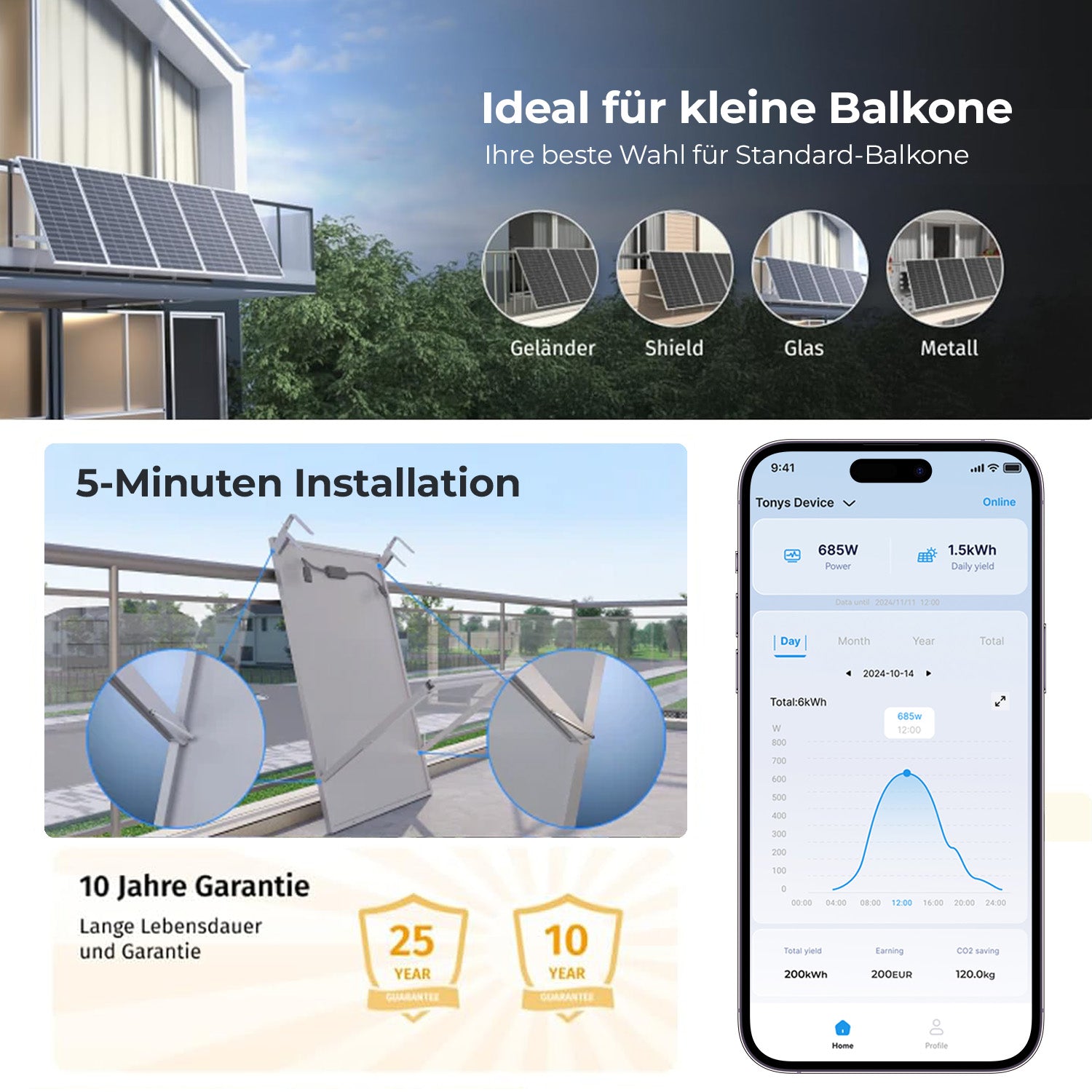 Sunshare Ray Lite Balkonkraftwerk – 5-Minuten-Installation, App-Steuerung, 10 Jahre Garantie und 25 Jahre Haltbarkeit