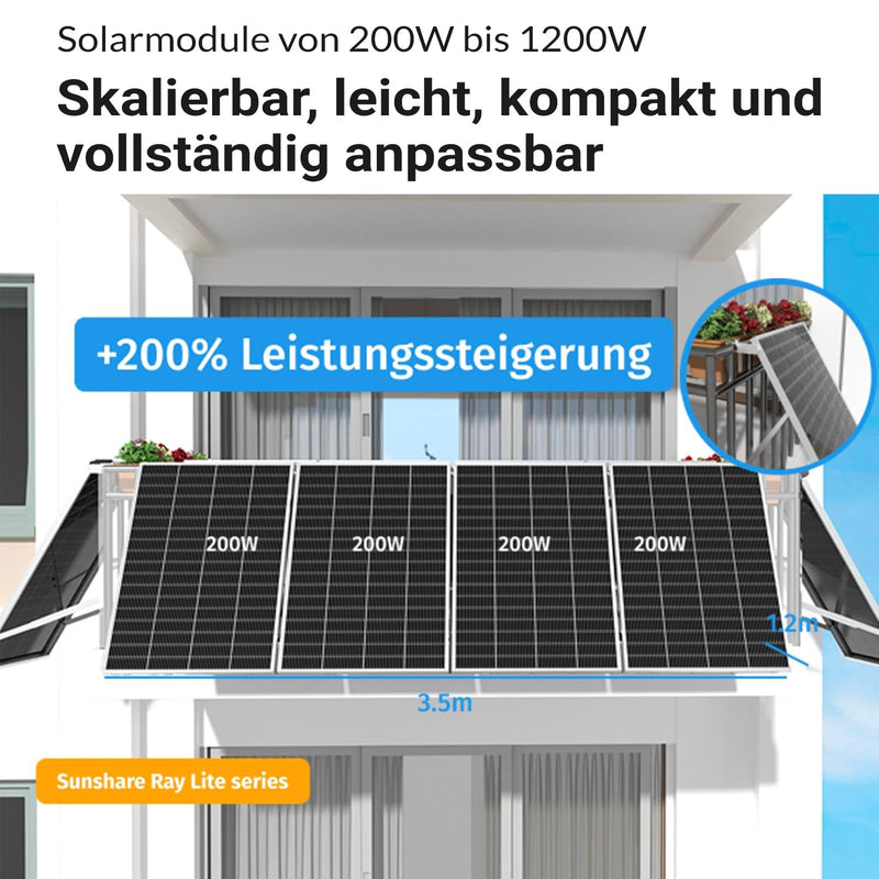 SUNSHARE Ray Lite BASIC KIT 200 W Balkonkraftwerk - günstig, leicht & platzsparend