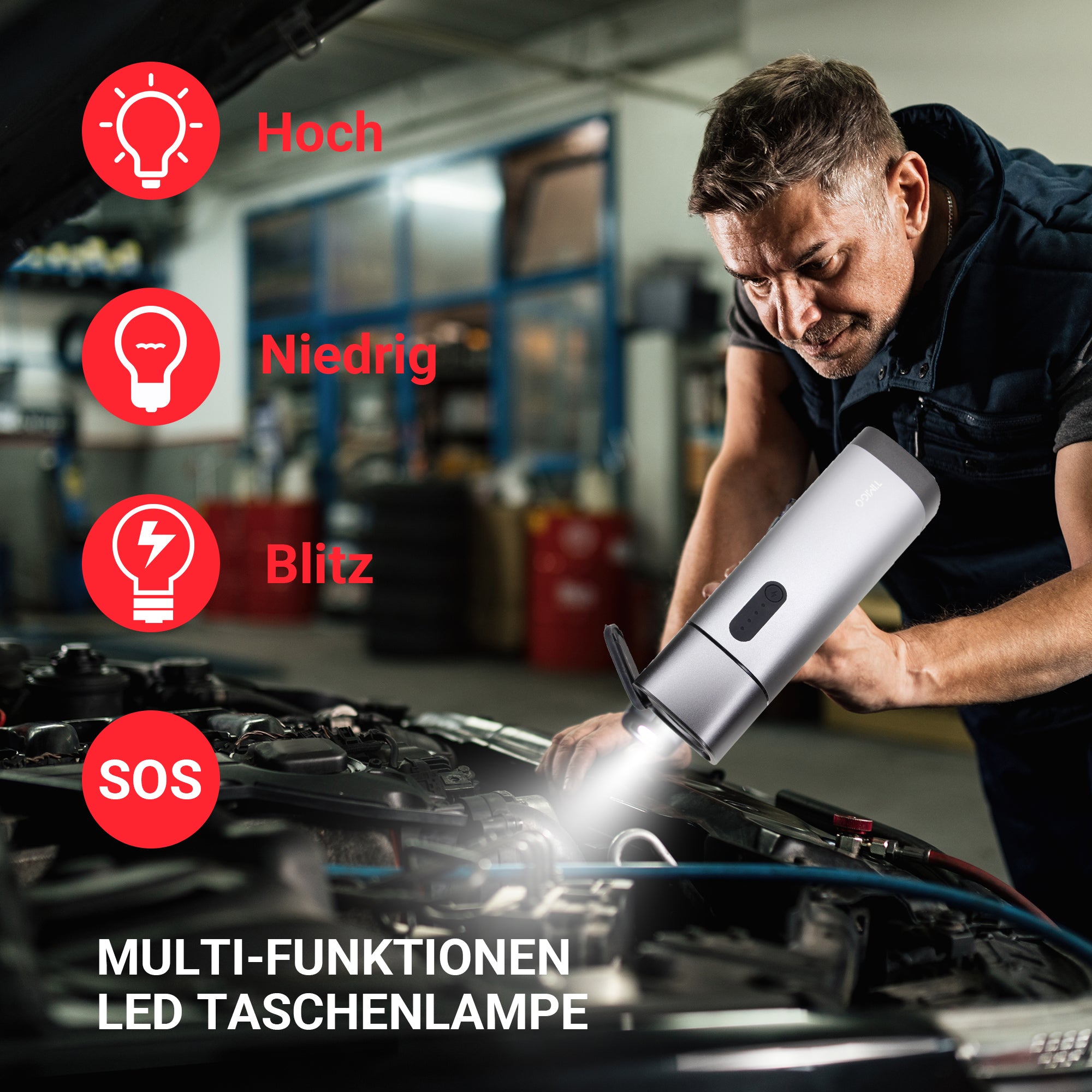 TIMIGO K1 Starthilfe Powerbank in edlem Aluminium Design, 12V-500A Spitzenstrom, 38,4Wh, Tragbare Auto Starthilfe für 6.0L Benzin und 5.0L Dieselmotor & LED Taschenlampe