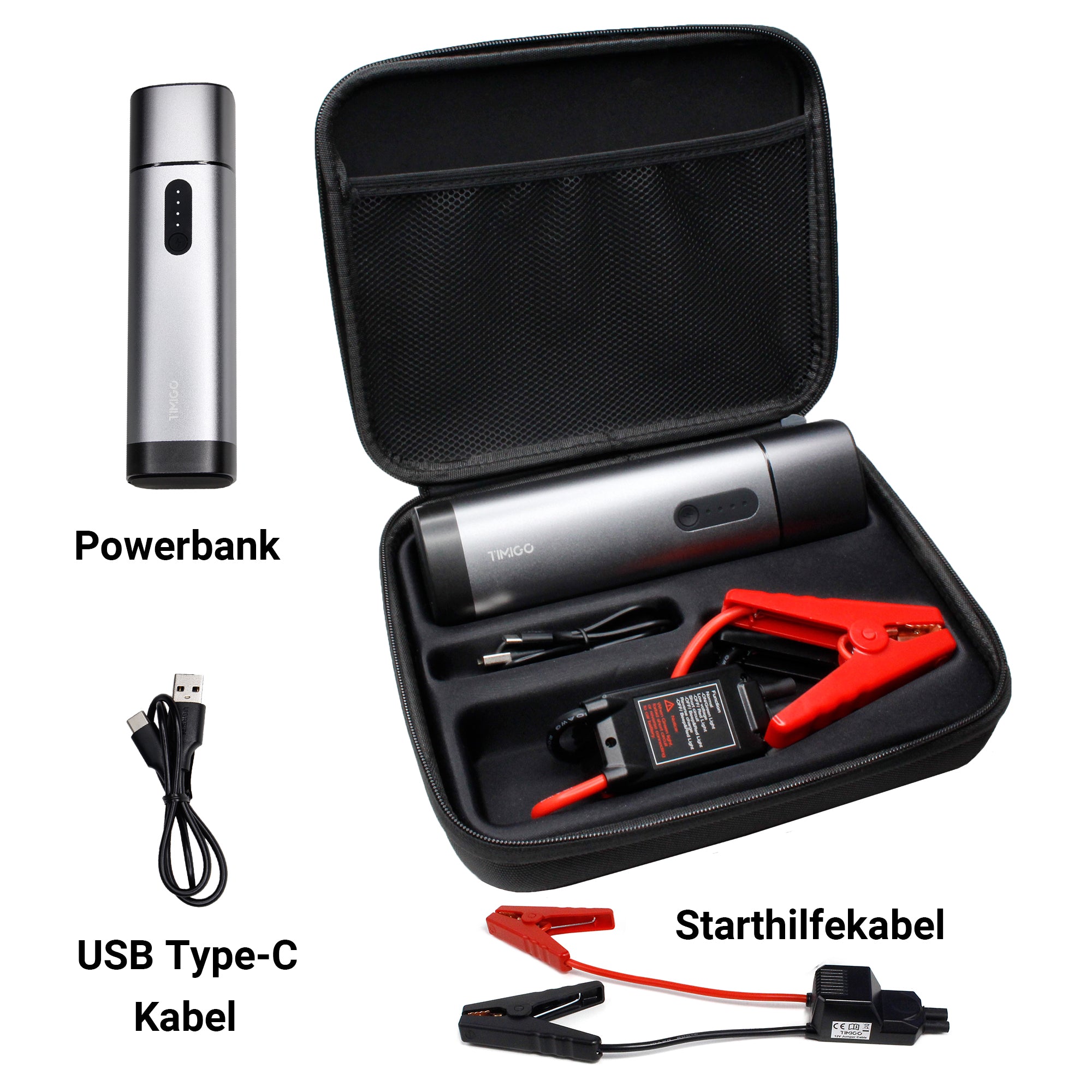 TIMIGO K1 Starthilfe Powerbank in edlem Aluminium Design, 12V-500A Spitzenstrom, 38,4Wh, Tragbare Auto Starthilfe für 6.0L Benzin und 5.0L Dieselmotor & LED Taschenlampe