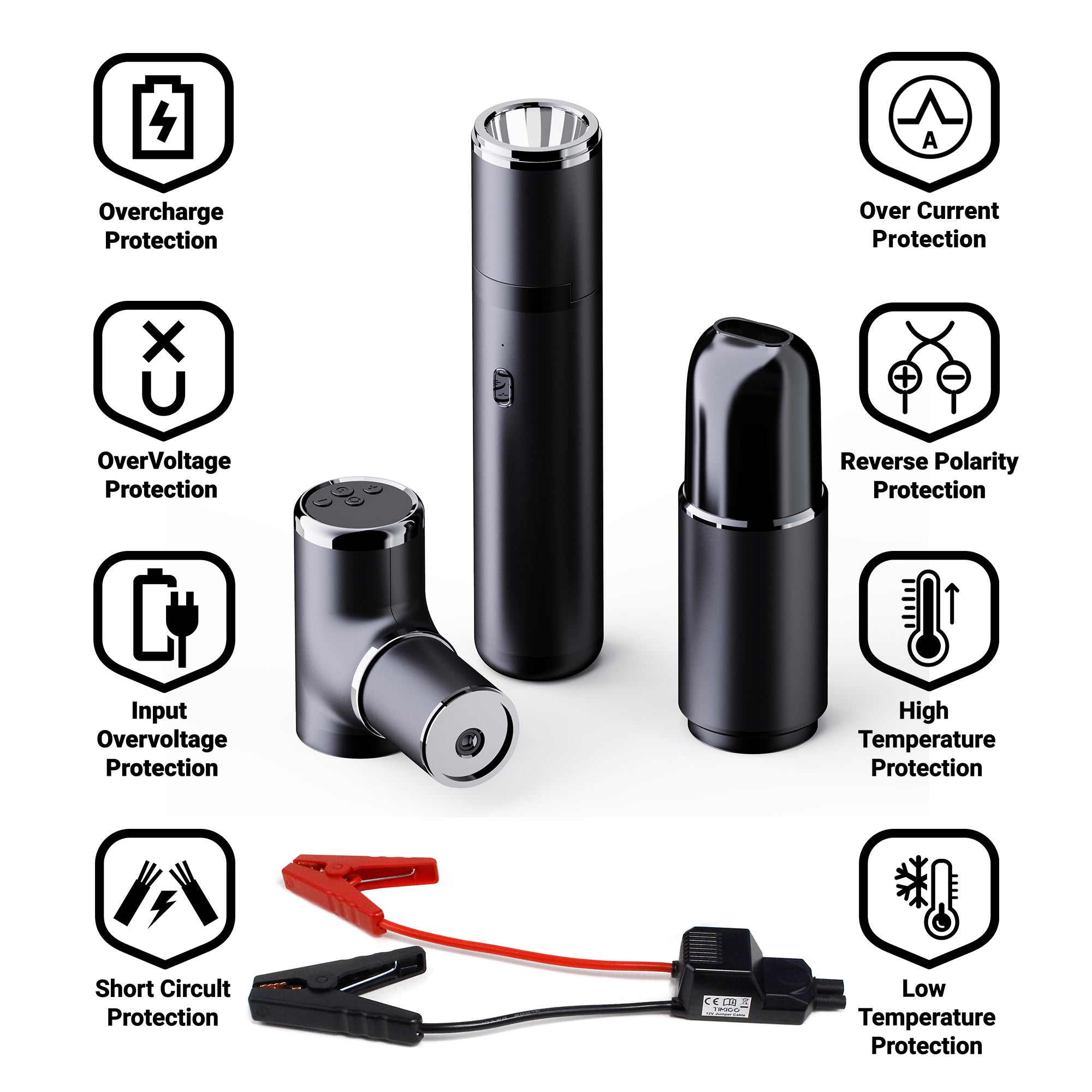 TIMIGO K2 Auto Starthilfe Powerbank mit Luftkompressor, 12V-500A Spitzenstrom, 38,4Wh, Tragbare Auto Starthilfe für 6.0L Benzin- und 5.0L Dieselmotor & LED Taschenlampe