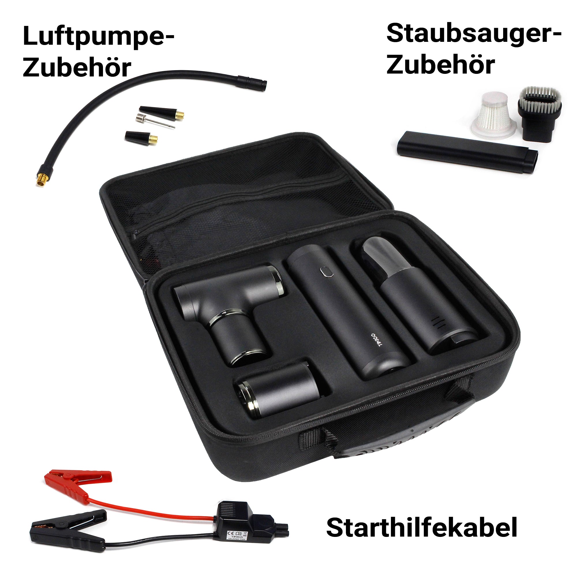 TIMIGO K2 Auto Starthilfe Powerbank mit Luftkompressor, 12V-500A Spitzenstrom, 38,4Wh, Tragbare Auto Starthilfe für 6.0L Benzin- und 5.0L Dieselmotor & LED Taschenlampe