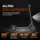 ZAMELUX E9 E-Scooter mit technischen Daten: 30 km Reichweite, 20 km/h, 8–10 Stunden Ladezeit und 10-Zoll-Reifen.