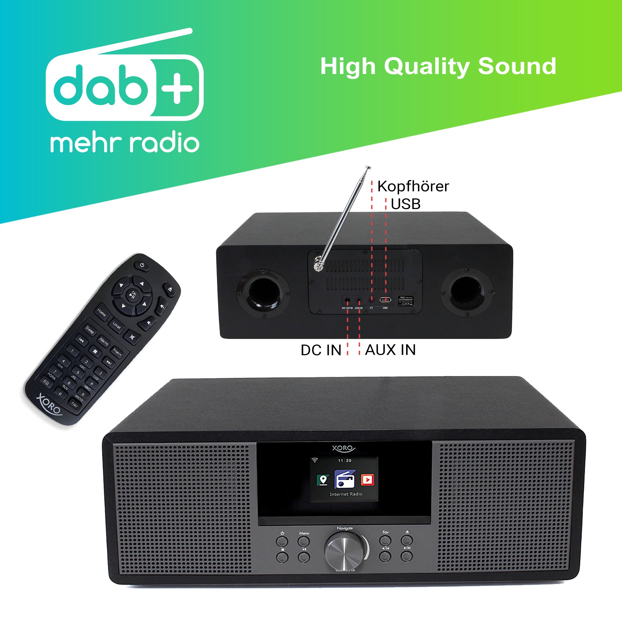 XORO HMT 600 V2 - Internetradio mit CD-Player, DAB/DAB+/FM Radio, WLAN, Bluetooth, Podcast, USB MP3 Mediaplayer, Spotify Connect, MP3-Streaming (UPnP), AUX IN, 2 x 10 Watt Lautsprecher (Stereo)