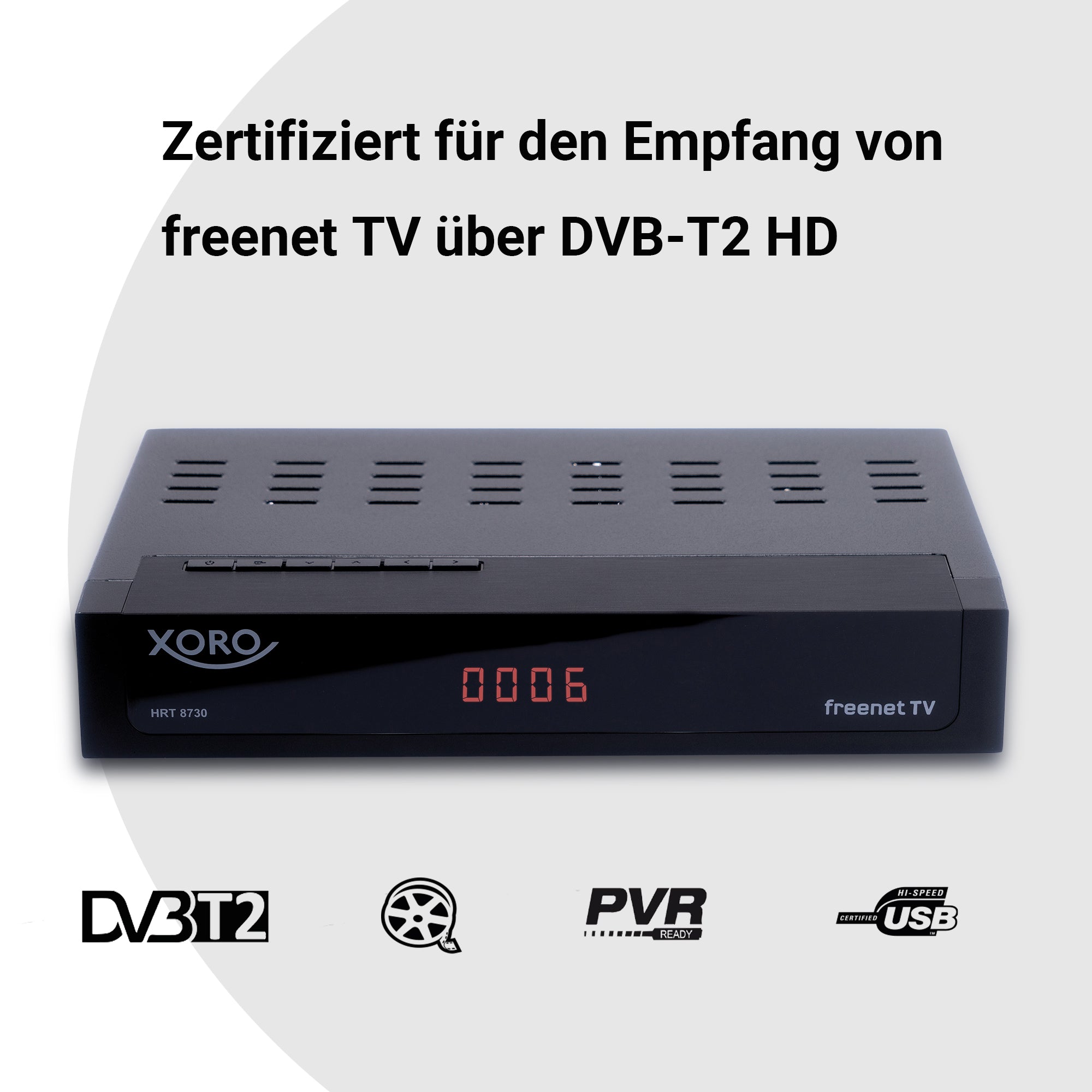 XORO HRT 8730 DVB-T2 HD Receiver mit Antenne HAN 100 und HDMI-Kabel - inklusive 6 Monate freenet TV