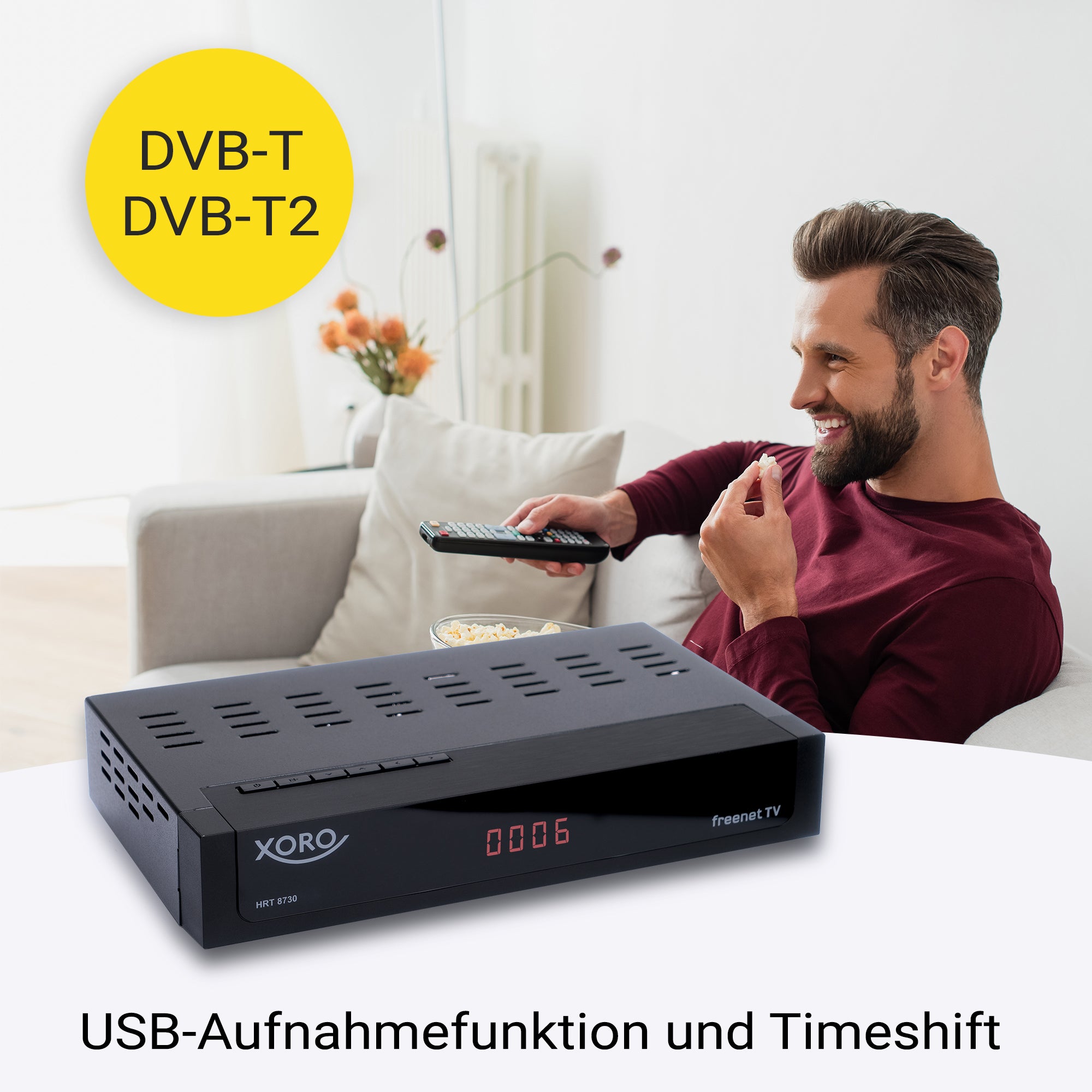 XORO HRT 8730 DVB-T2 HD Receiver mit Antenne HAN 100 und HDMI-Kabel - inklusive 6 Monate freenet TV